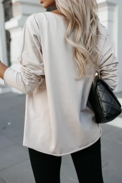 BLUZKA BAWEŁNIANA BASIC LONG GEPARD BEŻOWA