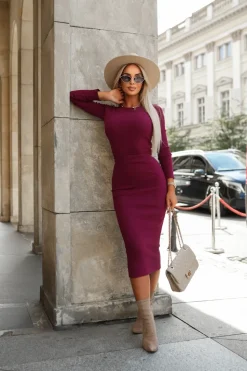 BLUZKA BAWEŁNIANA BASIC Z PRĄŻKOWANEGO MATERIAŁU BURGUNDOWA