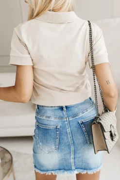 BLUZKA BAWEŁNIANA POLO Z KOŁNIERZYKIEM BEŻOWA