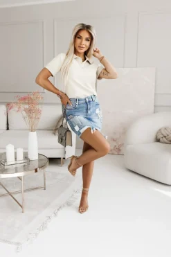 BLUZKA BAWEŁNIANA POLO Z KOŁNIERZYKIEM BEŻOWA