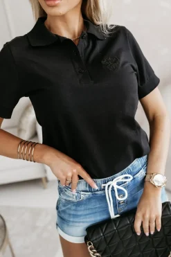 BLUZKA BAWEŁNIANA POLO Z KOŁNIERZYKIEM CZARNA