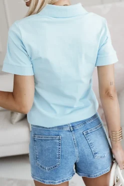 BLUZKA BAWEŁNIANA POLO Z KOŁNIERZYKIEM NIEBIESKA