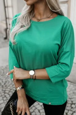 BLUZKA BAWEŁNIANA RICCI Z DEKOLTEM W ŁÓDKĘ Z RĘKAWEM 3/4 ZIELONA