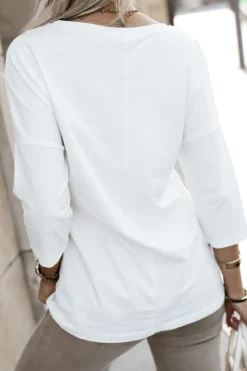 BLUZKA BAWEŁNIANA RICCI Z DEKOLTEM W ŁÓDKĘ Z RĘKAWEM 3/4 BIAŁA