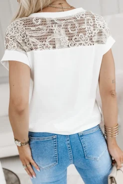 BLUZKA BAWEŁNIANA Z KORONKĄ BOHO ECRU