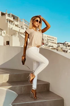 BLUZKA CLASSIC Z DEKOLTEM W SEREK BEŻOWA