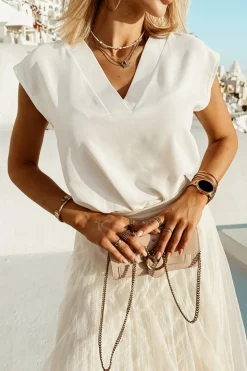 BLUZKA CLASSIC Z DEKOLTEM W SEREK BIAŁA