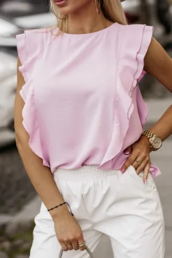 BLUZKA CLEO Z FALBANKAMI RÓŻOWA
