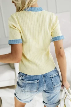 BLUZKA DZIANINOWA ROGER Z JEANSOWYMI WSTAWKAMI ŻÓŁTA