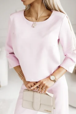 BLUZKA ELEGANCKA SIMPLE Z RĘKAWEM 3/4 PUDROWY RÓŻ