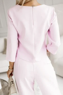 BLUZKA ELEGANCKA SIMPLE Z RĘKAWEM 3/4 PUDROWY RÓŻ