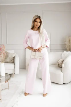 BLUZKA ELEGANCKA SIMPLE Z RĘKAWEM 3/4 PUDROWY RÓŻ