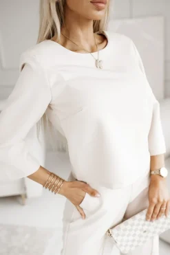 BLUZKA ELEGANCKA SIMPLE Z RĘKAWEM 3/4 BEŻOWA