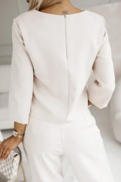 BLUZKA ELEGANCKA SIMPLE Z RĘKAWEM 3/4 BEŻOWA