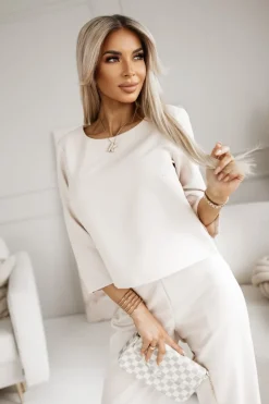BLUZKA ELEGANCKA SIMPLE Z RĘKAWEM 3/4 BEŻOWA