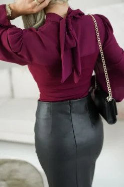 BLUZKA ELEGANCKA WIĄZANA Z TYŁU BURGUNDOWA