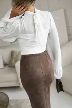 BLUZKA ELEGANCKA WIĄZANA Z TYŁU BIAŁA