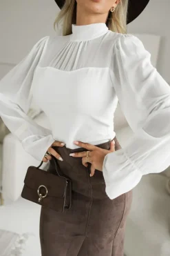 BLUZKA ELEGANCKA WIĄZANA Z TYŁU BIAŁA