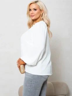 BLUZKA GLORIA Z BROSZKĄ Z PEREŁKAMI W KOMPLECIE BIAŁA