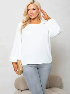 BLUZKA GLORIA Z BROSZKĄ Z PEREŁKAMI W KOMPLECIE BIAŁA