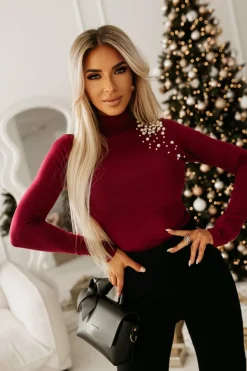 BLUZKA GOLF SANTA Z PEREŁKAMI NA BOKU BURGUNDOWY