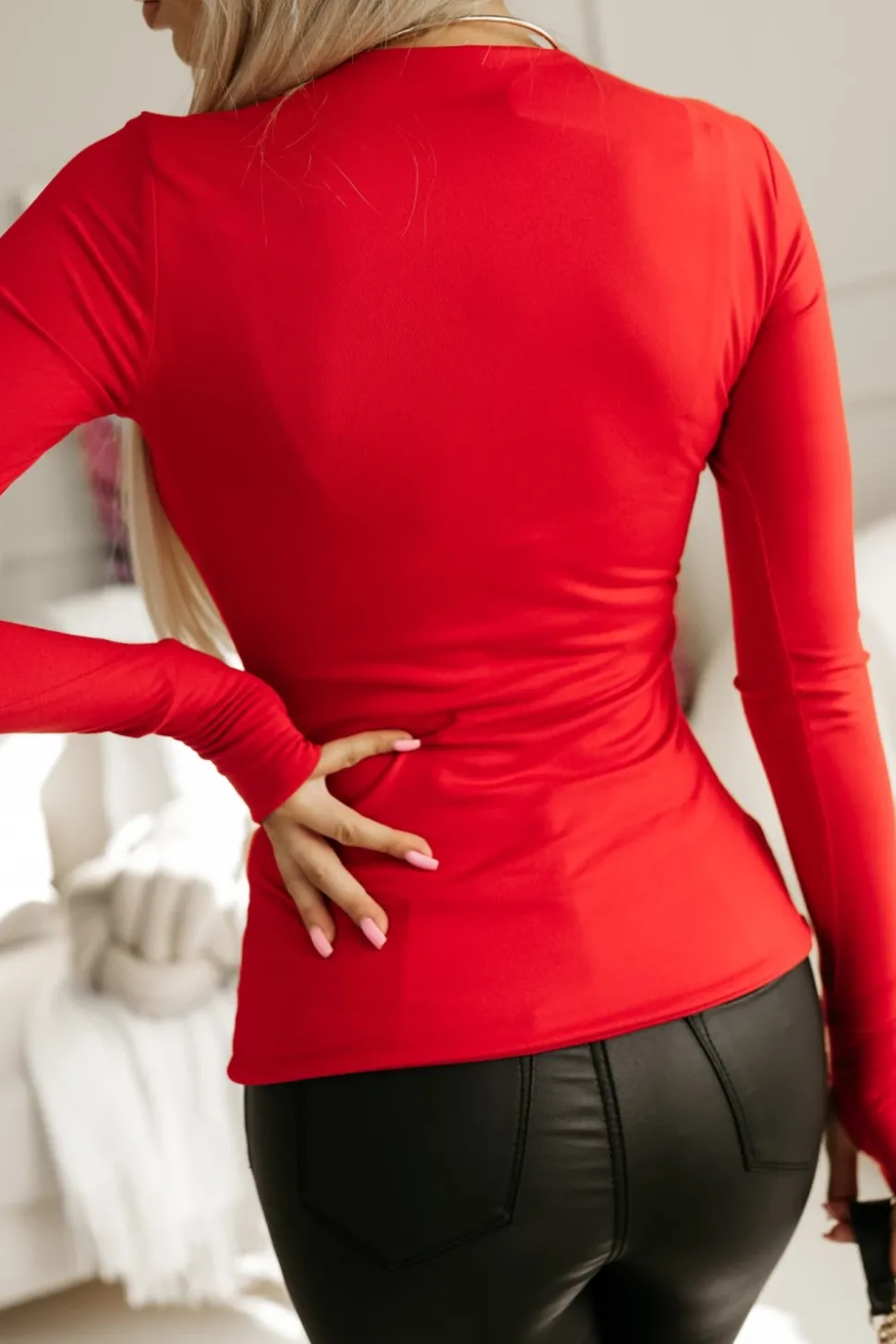 BLUZKA HELEN BASIC Z DŁUGIM RĘKAWEM CZERWONA