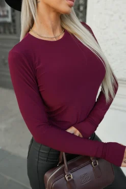 BLUZKA HELEN BASIC Z DŁUGIM RĘKAWEM BURGUNDOWA