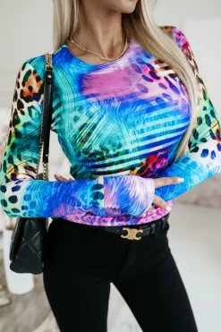 BLUZKA HELEN BASIC Z DŁUGIM RĘKAWEM MULTIKOLOROWA