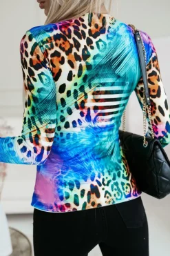 BLUZKA HELEN BASIC Z DŁUGIM RĘKAWEM MULTIKOLOROWA