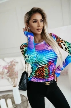 BLUZKA HELEN BASIC Z DŁUGIM RĘKAWEM MULTIKOLOROWA