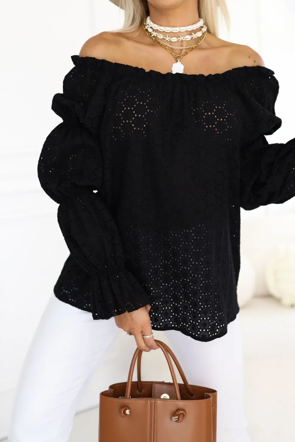 BLUZKA JESSIE AŻUROWA HISZPANKA CZARNA