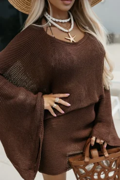 BLUZKA JOKA OVERSIZE PLAŻOWA DZIANINOWA BRĄZOWA