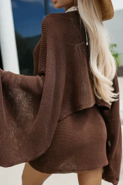 BLUZKA JOKA OVERSIZE PLAŻOWA DZIANINOWA BRĄZOWA