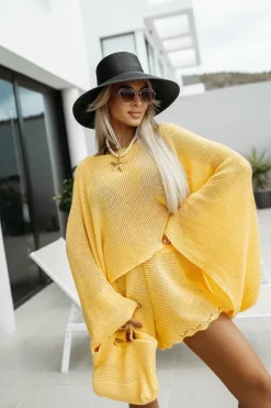 BLUZKA JOKA OVERSIZE PLAŻOWA DZIANINOWA ŻÓŁTA