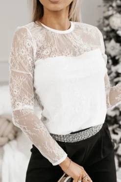 BLUZKA KORONKOWA ETNA Z PODSZEWKĄ BIAŁA
