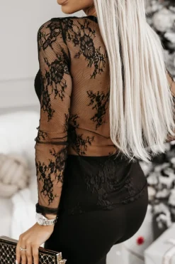 BLUZKA KORONKOWA ETNA Z PODSZEWKĄ CZARNA