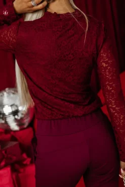 BLUZKA KORONKOWA EVA NA PODSZEWCE BURGUNDOWA