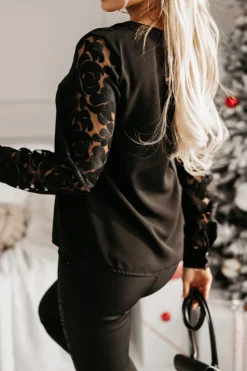 BLUZKA KORONKOWA MARIOT Z OZDOBNĄ PLISĄ CZARNA