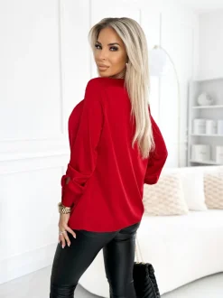 BLUZKA KOSZULOWA ALICE Z LEJĄCYM DEKOLTEM TYPU WODA CZERWONA
