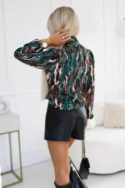 BLUZKA KOSZULOWA ANNA Z KRAWATKĄ BRĄZOWO-ZIELONA
