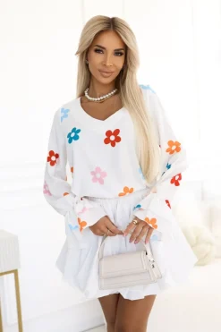 BLUZKA KOSZULOWA ASTRIA BIAŁA W KOLOROWE KWIATY