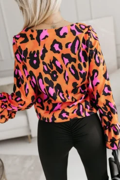 BLUZKA KOSZULOWA ASTRIA PANTERKA POMARAŃCZOWO-CZARNA