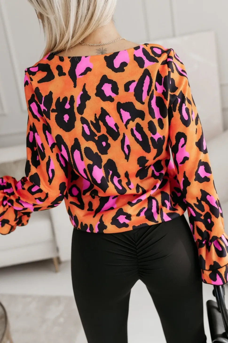 BLUZKA KOSZULOWA ASTRIA PANTERKA POMARAŃCZOWO-CZARNA