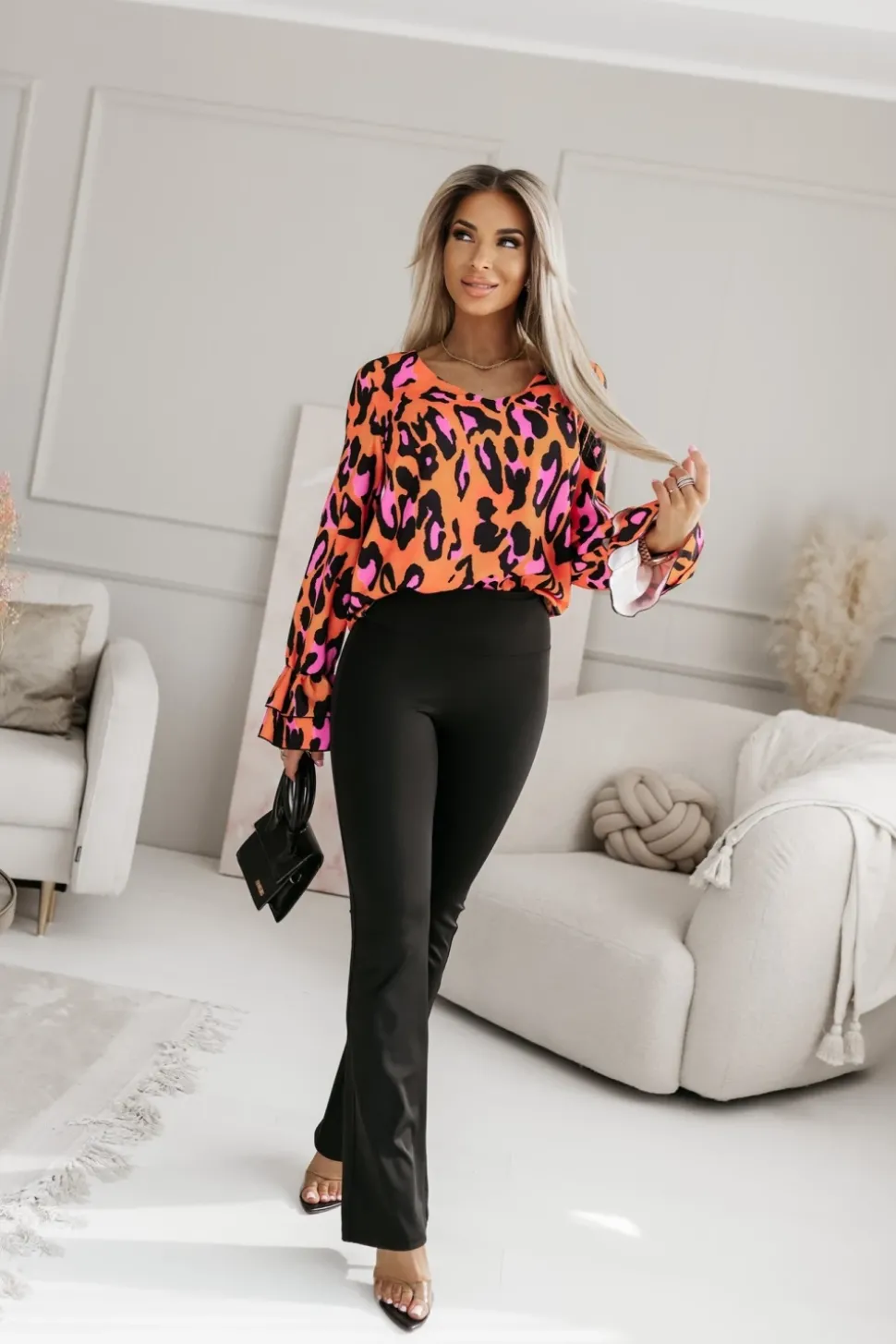 BLUZKA KOSZULOWA ASTRIA PANTERKA POMARAŃCZOWO-CZARNA