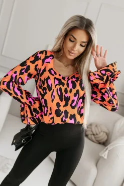 BLUZKA KOSZULOWA ASTRIA PANTERKA POMARAŃCZOWO-CZARNA