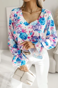 BLUZKA KOSZULOWA ASTRIA PUDROWO-NIEBIESKA