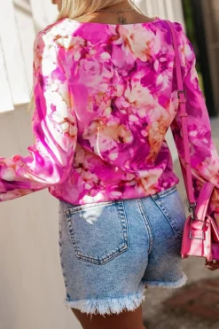 BLUZKA KOSZULOWA ASTRIA RÓŻOWA W KWIATY