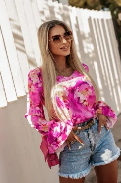 BLUZKA KOSZULOWA ASTRIA RÓŻOWA W KWIATY