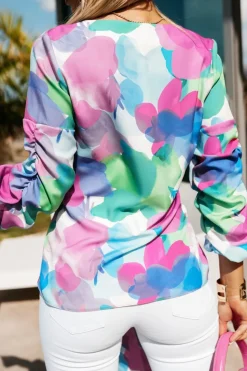 BLUZKA KOSZULOWA BEAUTY WIĄZANA W TALII MULTIKOLOROWA