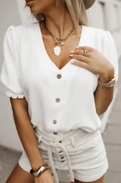 BLUZKA KOSZULOWA BELLA Z BUFKAMI BIAŁA